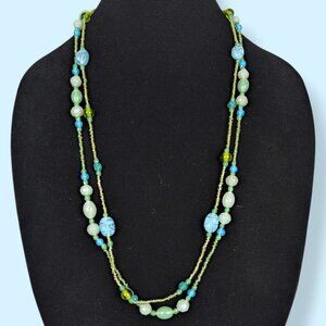 2-Strand Blue & Green Glass Bead Necklace